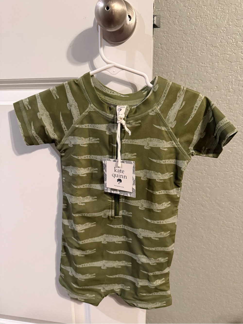 kate quinn Olive Green Alligator-Print Infant Swimsuit